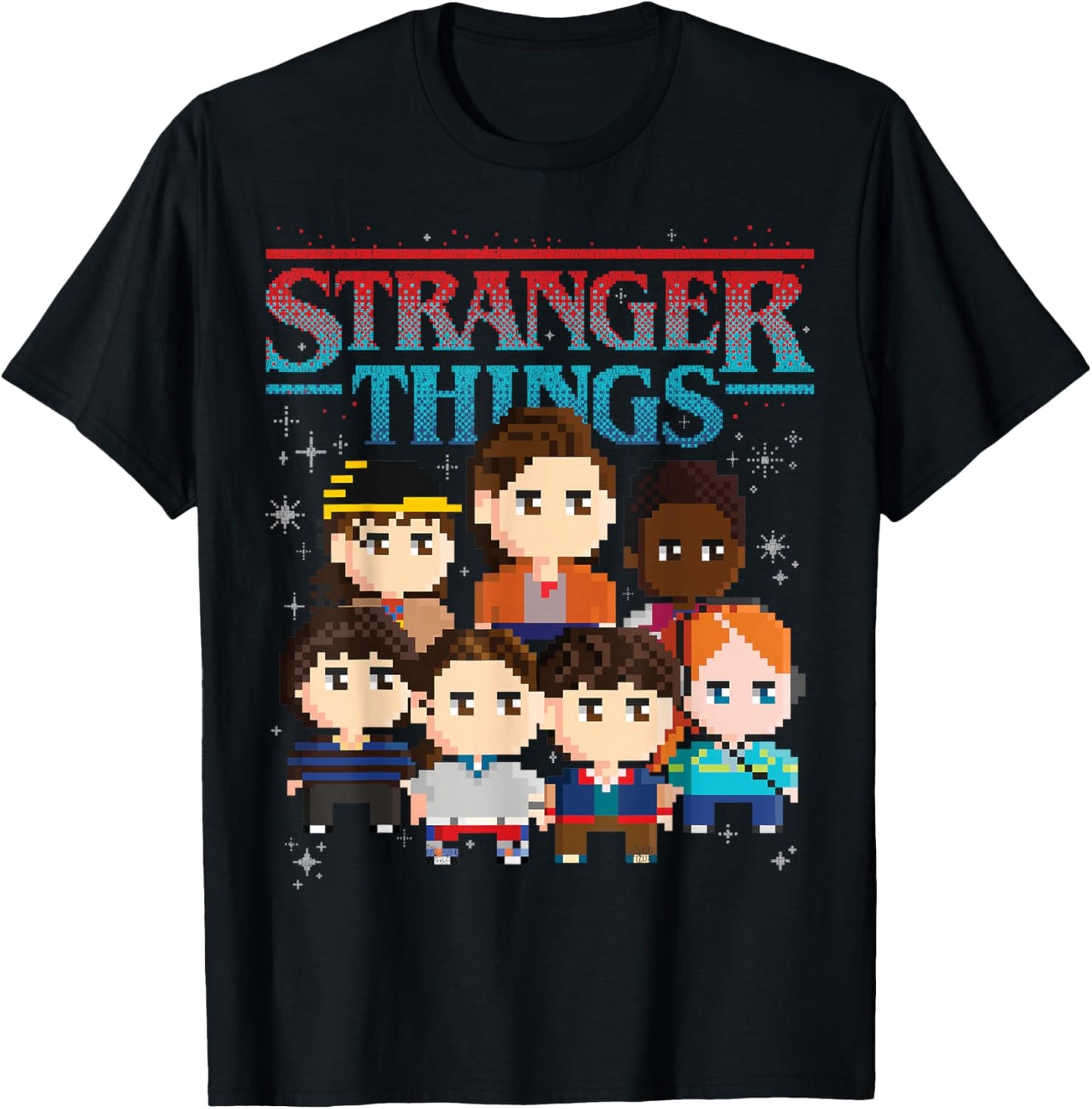 Stranger Things 8-Bit Pixel Art Group Shot Portrait T-Shirt - T-Shirt | Black