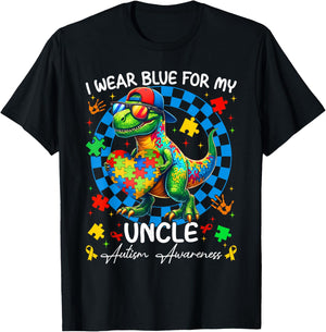 I Wear Blue for My Uncle Pride Autism Awareness Boy Girl T-Shirt - T-Shirt | Black