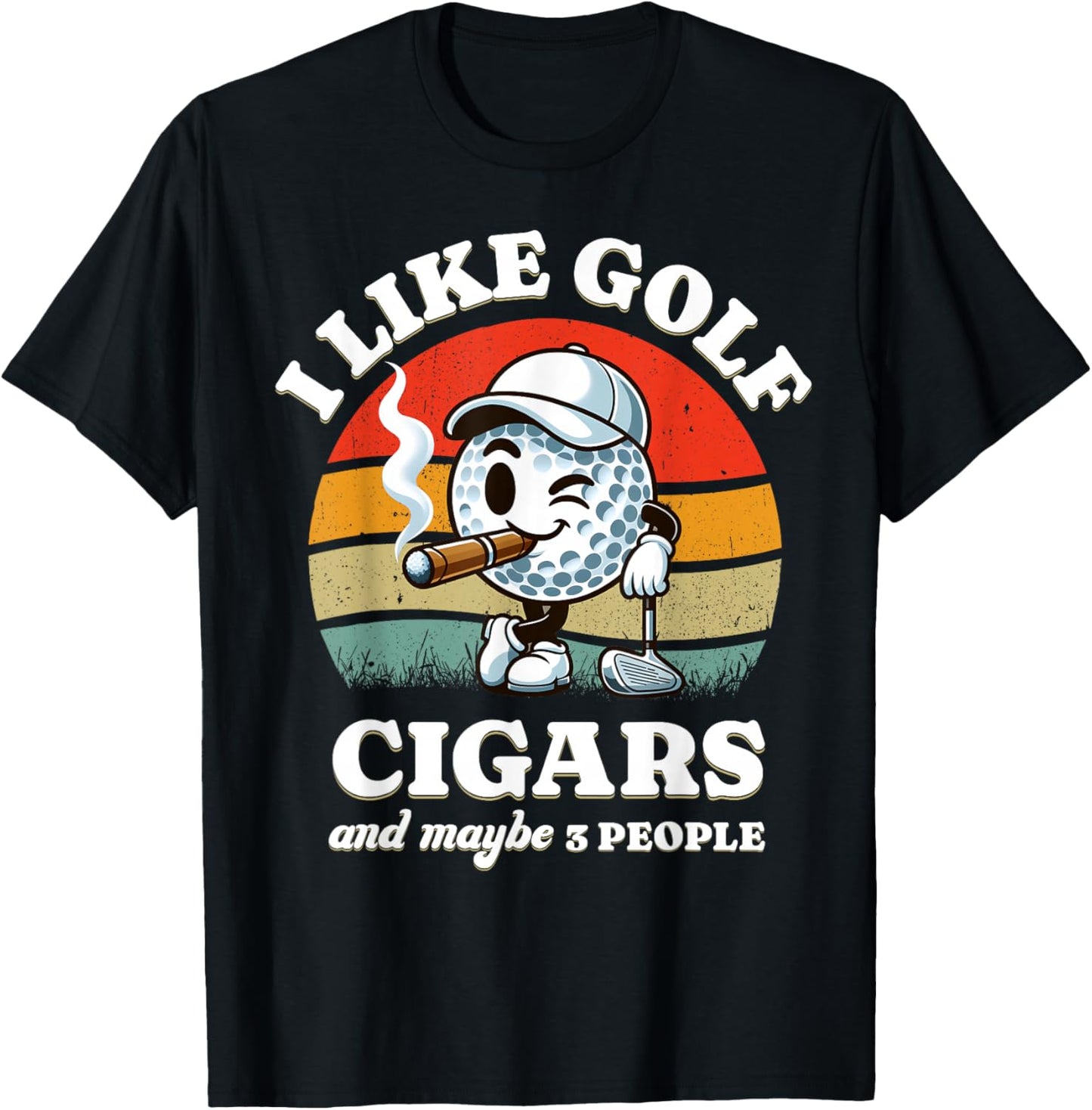 Funny Golf And Cigars Retro Golfer 70s Golf Ball Golfing Dad T-Shirt - T-Shirt | Black