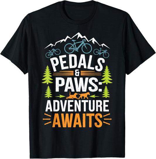 Bikes and Paws Adventure Awaits Design T-Shirt - T-Shirt | Black