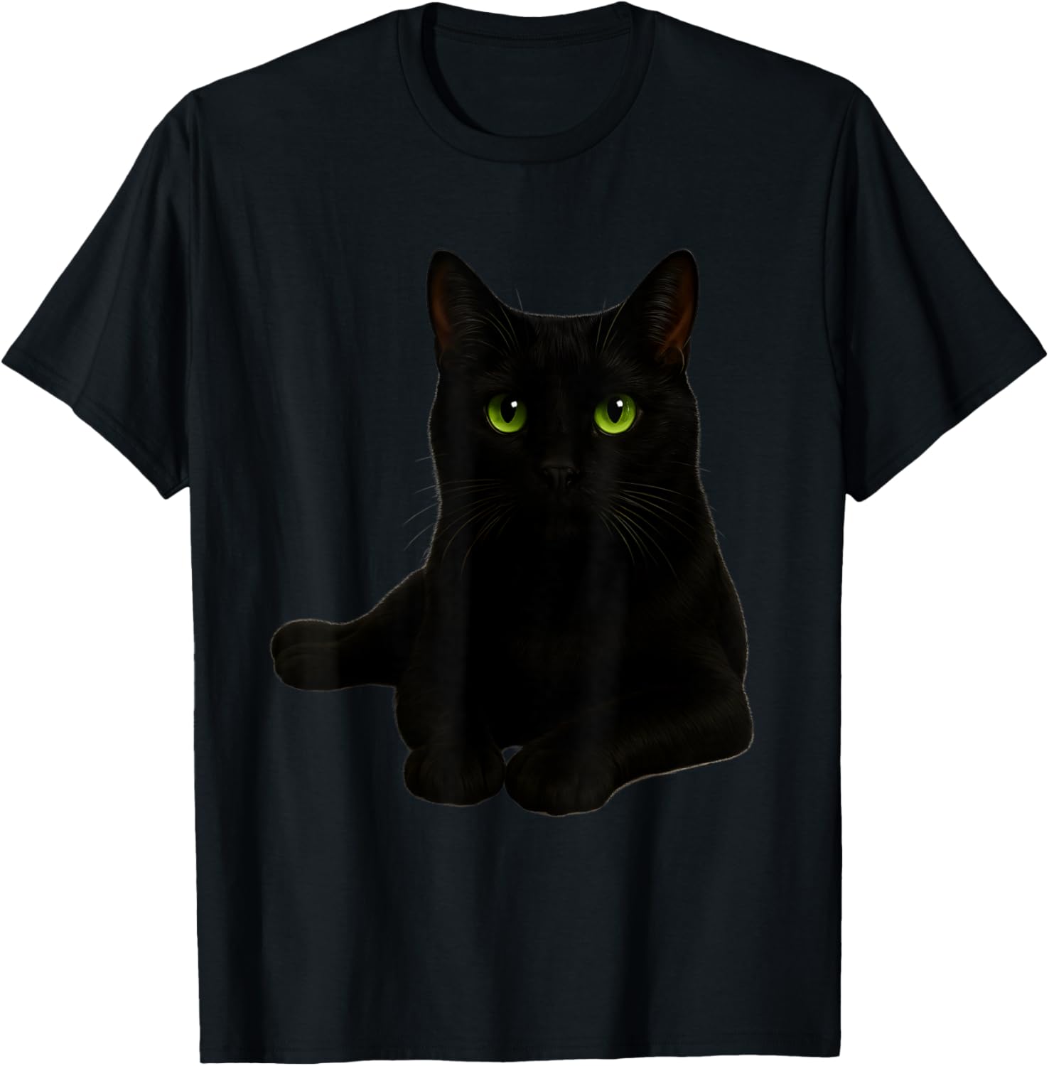 Realistic Portrait of Black Cat with Green Eyes T-Shirt - T-Shirt | Black