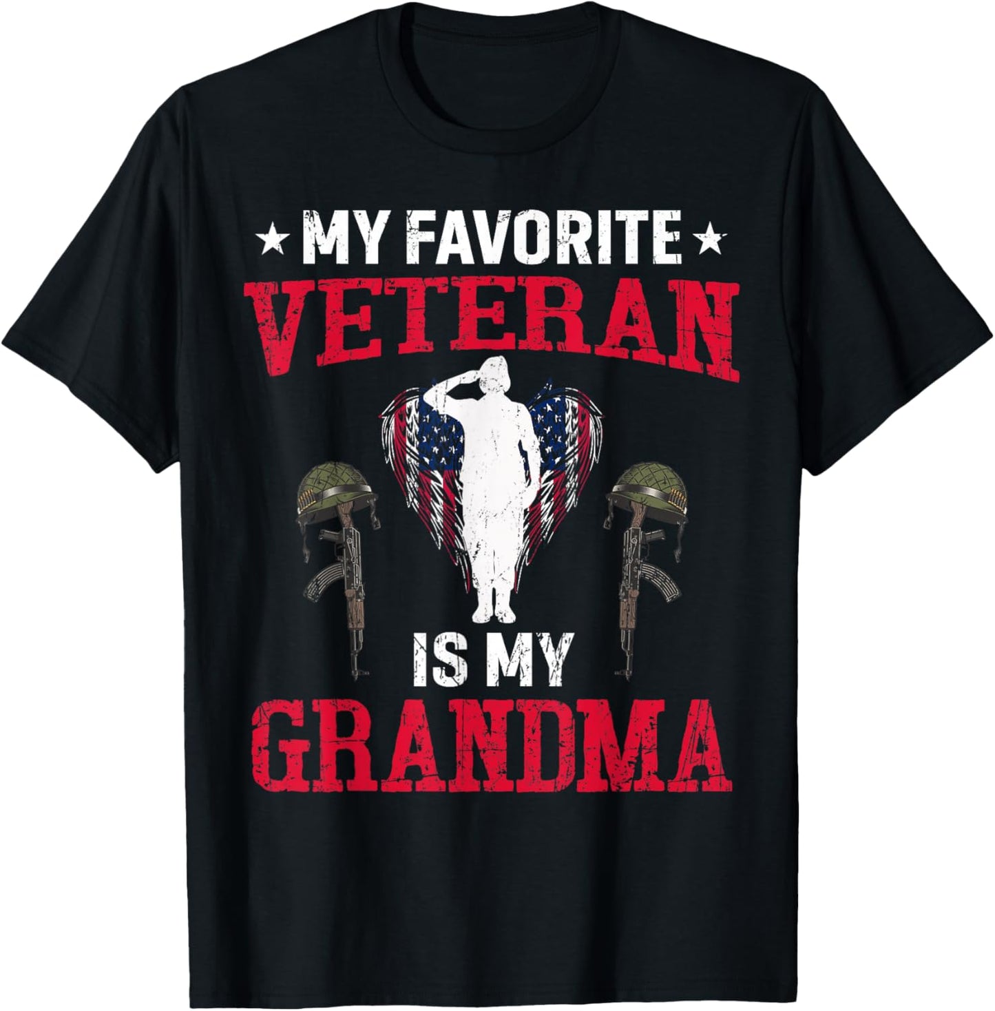 My Favorite Veteran Is My Grandma Usa Flag Vintage Men Women T-Shirt - T-Shirt | Black