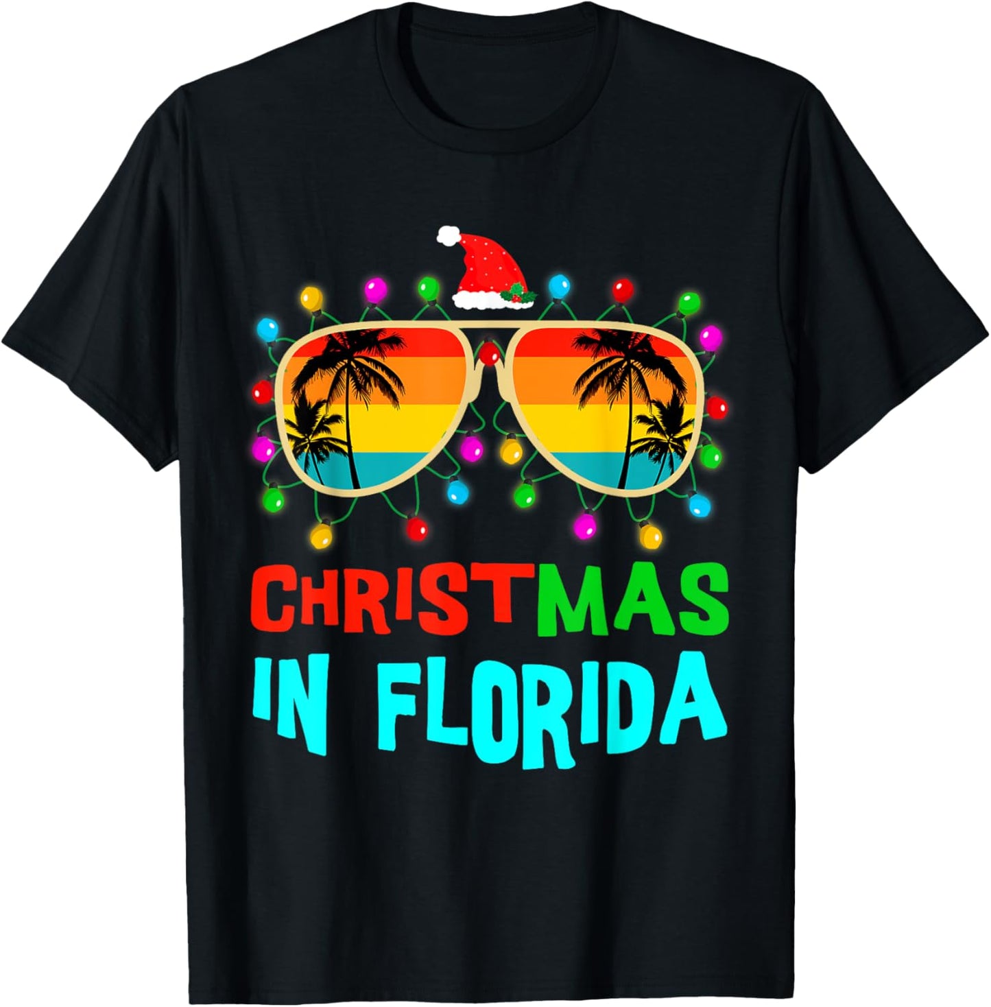 Christmas In Florida Sunglasses Palm Trees Family Vacation T-Shirt - T-Shirt | Black