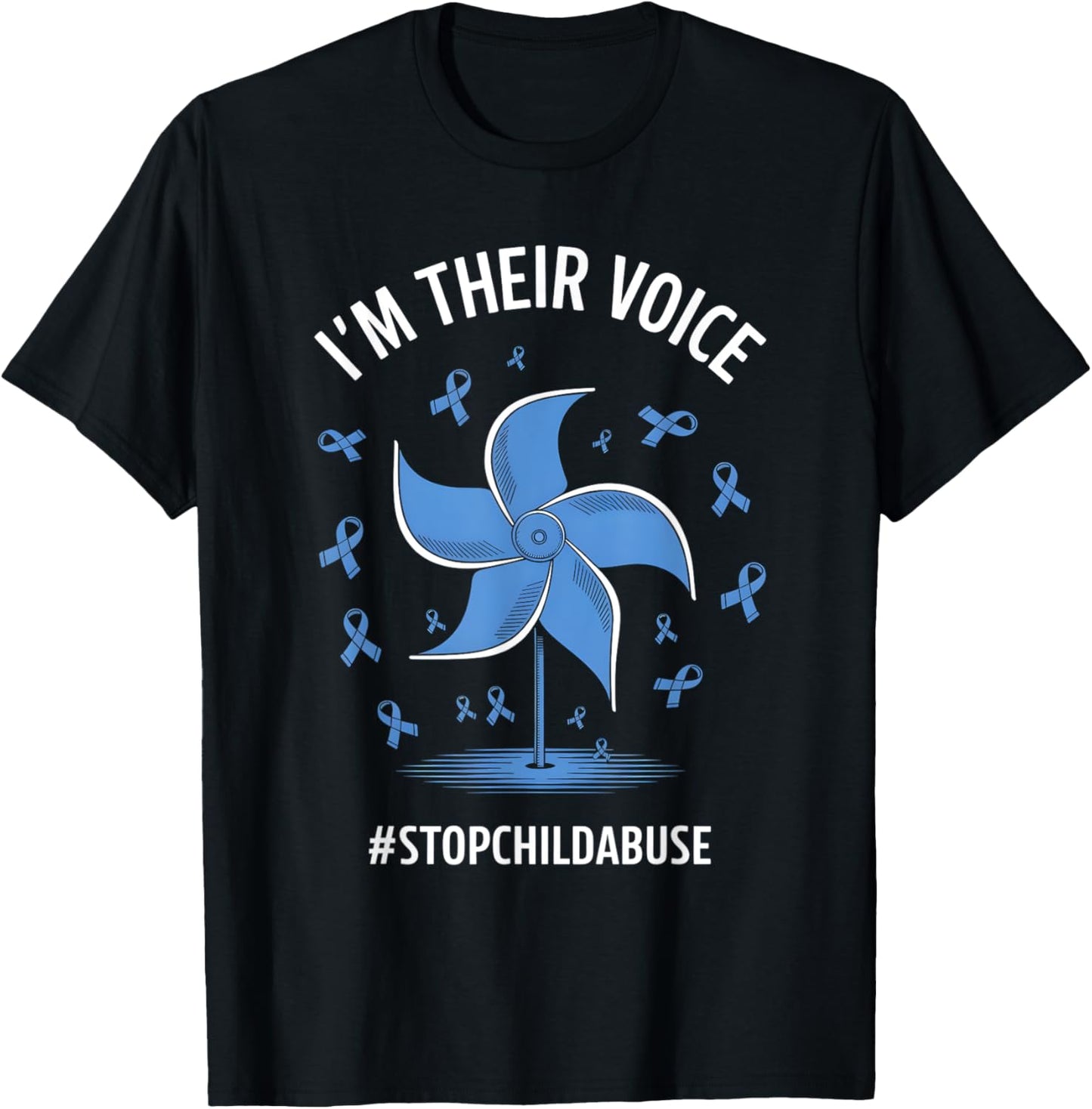 I'm Their Voice Pinwheel Child Abuse Prevention Awareness T-Shirt - T-Shirt | Black