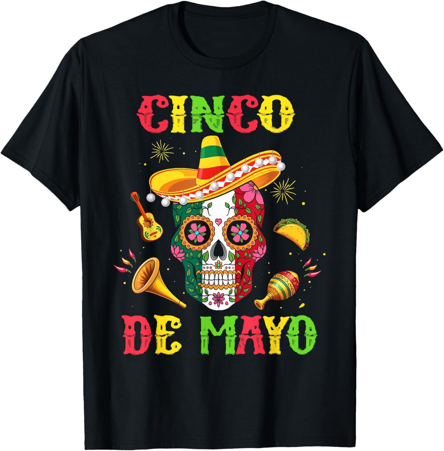 Cinco De Mayo Mexican Sugar Skull Fiesta Squad 5 De Mayo T-Shirt - T-Shirt | Black