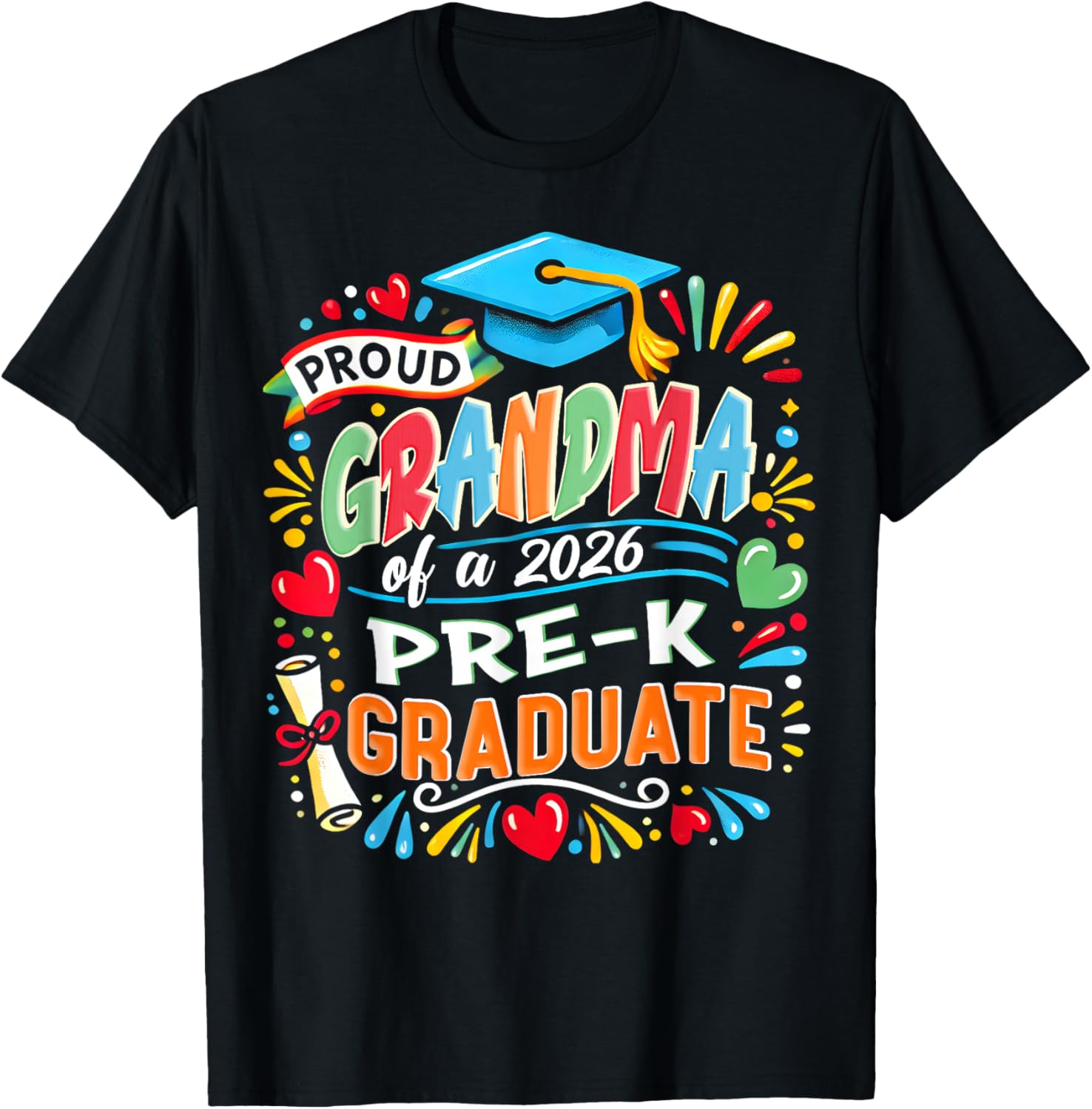 Proud Grandma of 2026 Pre-K Graduate Mothers Day Graduation T-Shirt - T-Shirt | Black