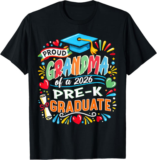Proud Grandma of 2026 Pre-K Graduate Mothers Day Graduation T-Shirt - T-Shirt | Black