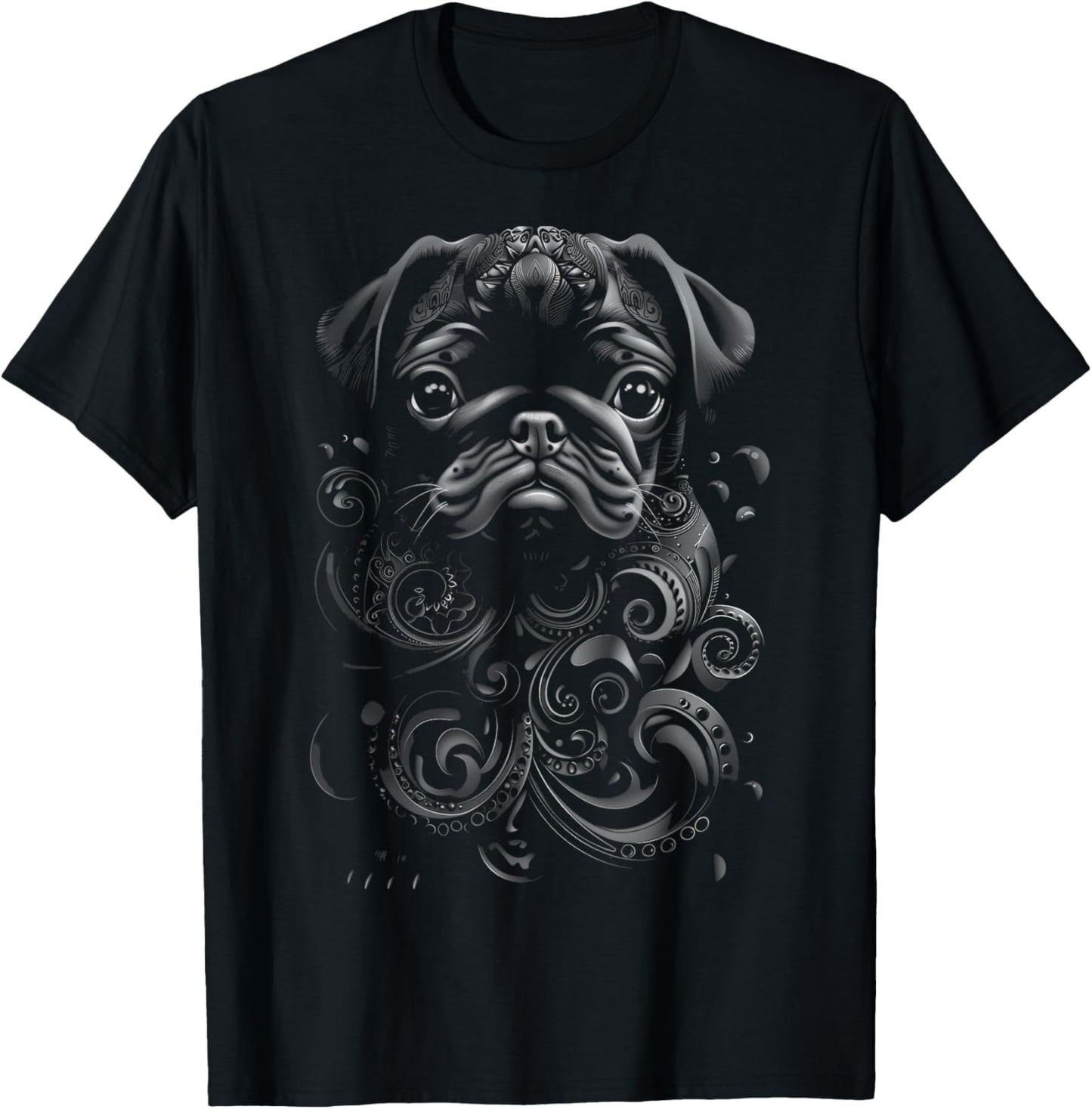 Black Pug Tribal Vintage Retro Graphic T-Shirt - T-Shirt | Black