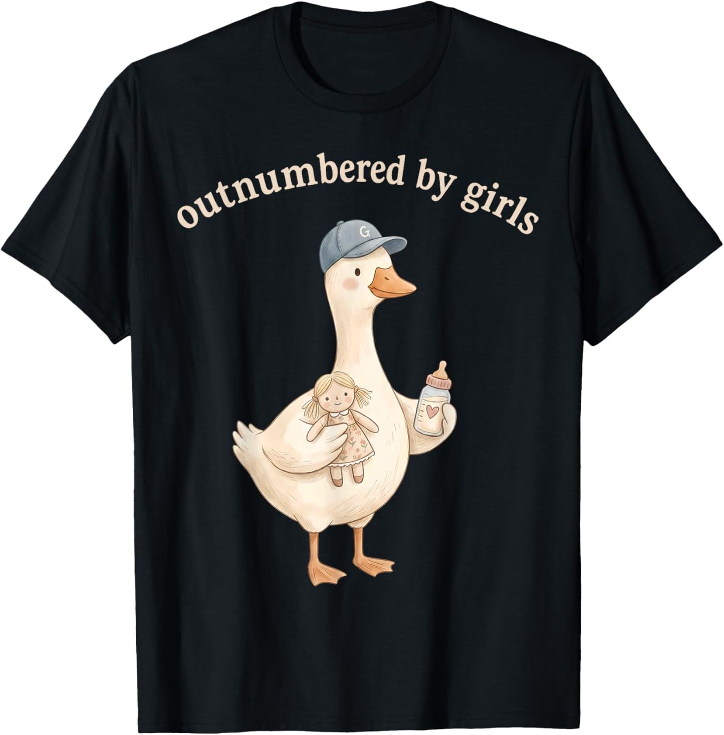 Outnumbered By Girls Funny Dad Goose Family Life T-Shirt - T-Shirt | Black