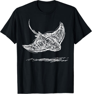 Stingray Line Art Sting Ray Scuba Diver Snorkeler T-Shirt - T-Shirt | Black