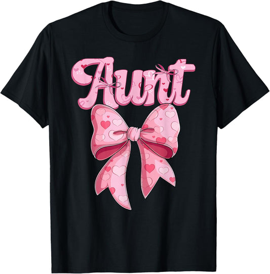 mother's day coquette bow family matching Groovy pink Aunt T-Shirt - T-Shirt | Black