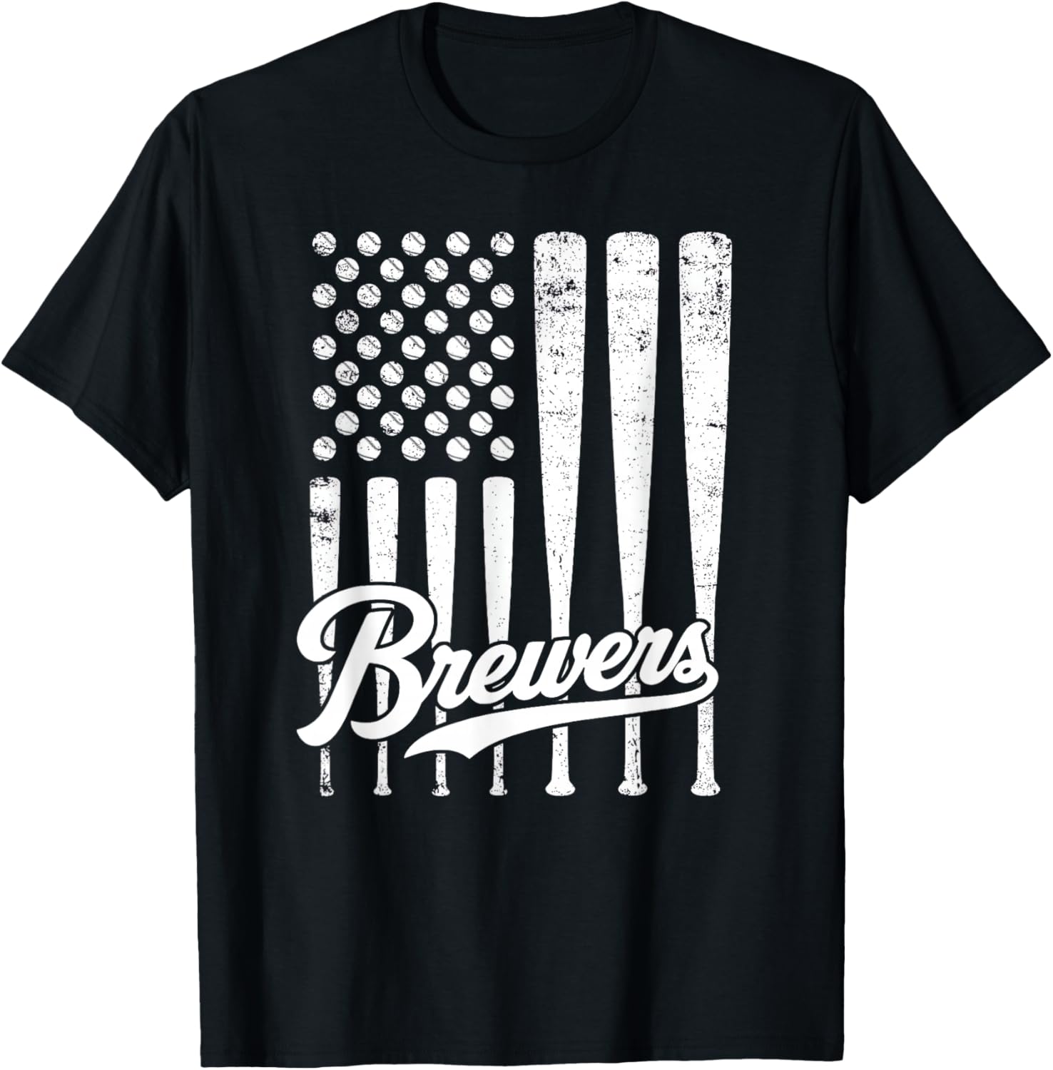 Vintage Brewers Baseball American US Flag Women Kids T-Shirt - T-Shirt | Black