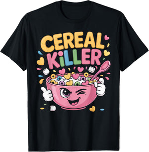 Cereal Killer Cute Breakfast Pun Graphic T-Shirt - T-Shirt | Black