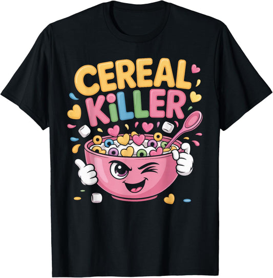 Cereal Killer Cute Breakfast Pun Graphic T-Shirt - T-Shirt | Black