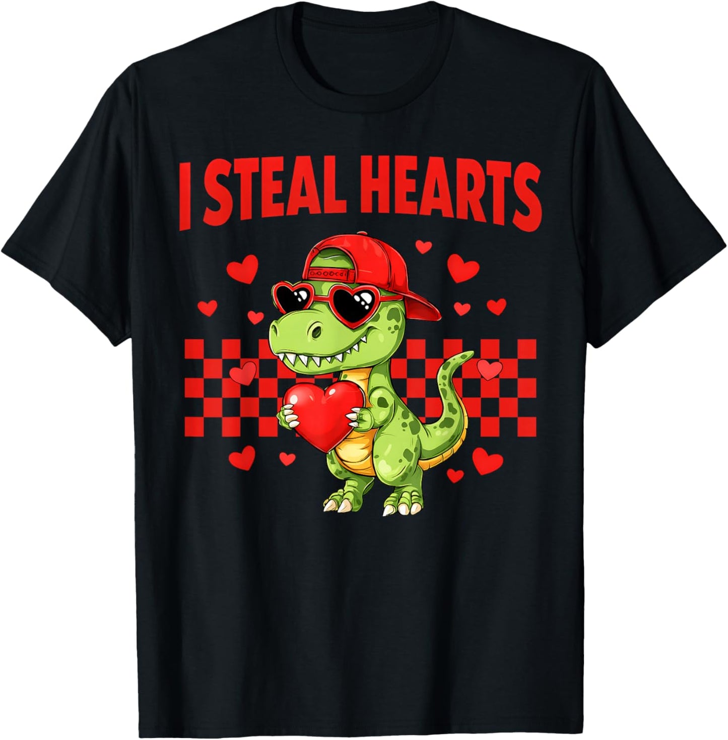I Steal Hearts Valentine Dinosaur Cute Love Meme Boy Girl T-Shirt - T-Shirt | Black