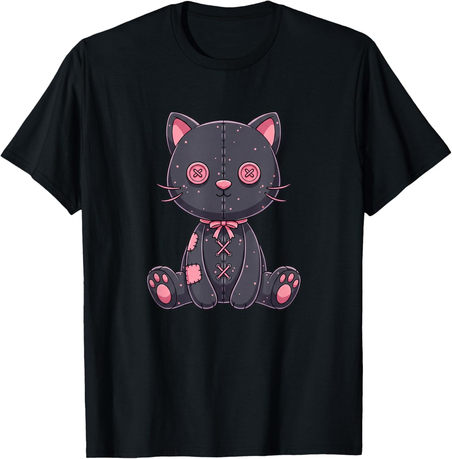 Voodoo Plush Cat Button-Eye Stitched Cat for Cat Lovers T-Shirt - T-Shirt | Black
