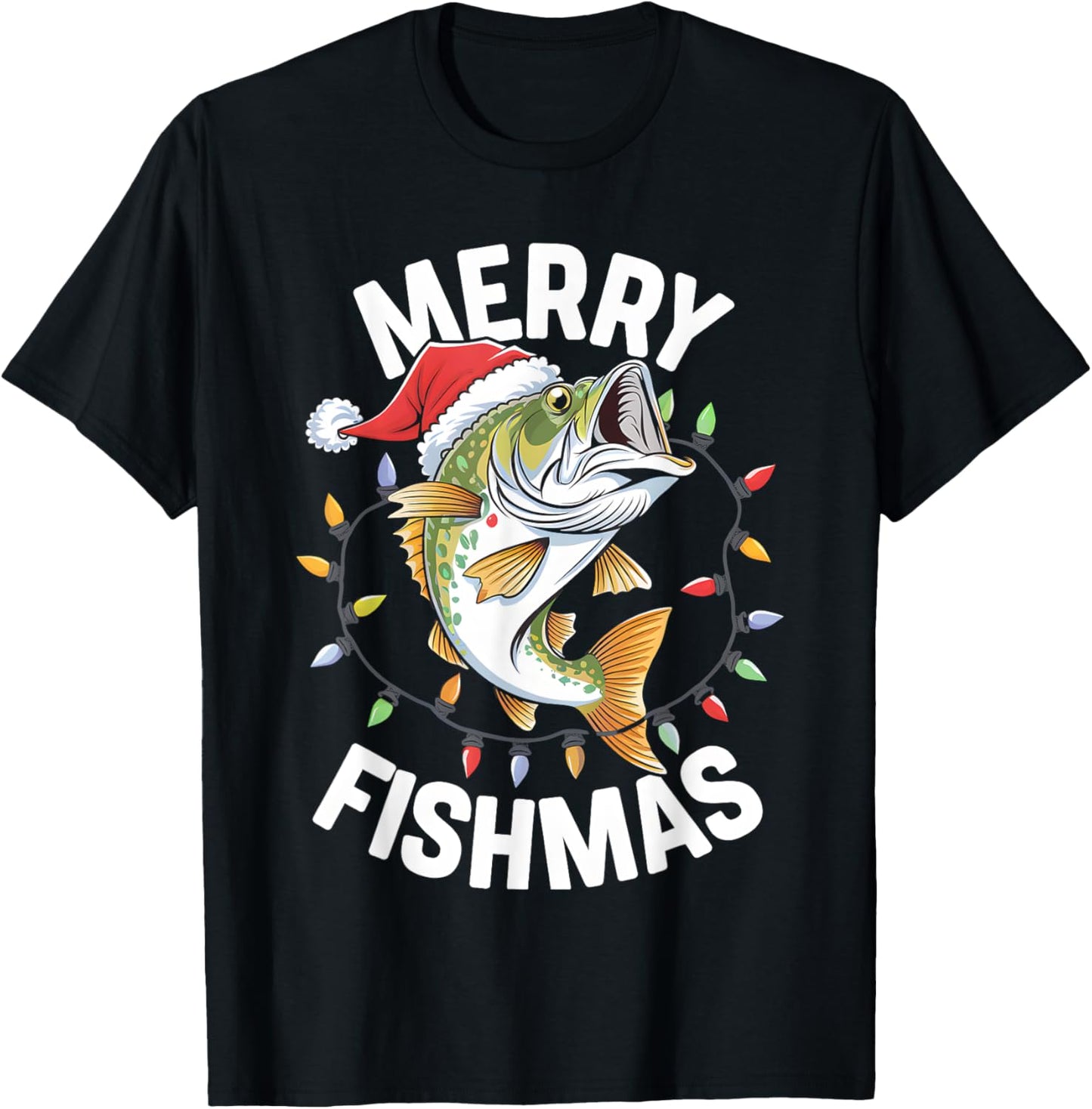 Merry Fishmas Santa Fishing Lovers Funny Fisherman Christmas T-Shirt - T-Shirt | Black