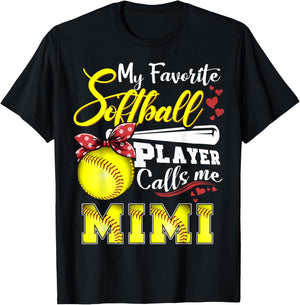 My Favorite Softball Player calls me Mimi Mothers day T-Shirt - T-Shirt | Black