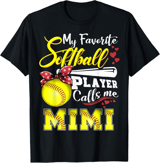 My Favorite Softball Player calls me Mimi Mothers day T-Shirt - T-Shirt | Black