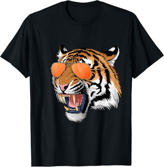 Cool Growling Bengal Tiger with Sunglasses T-Shirt - T-Shirt | Black