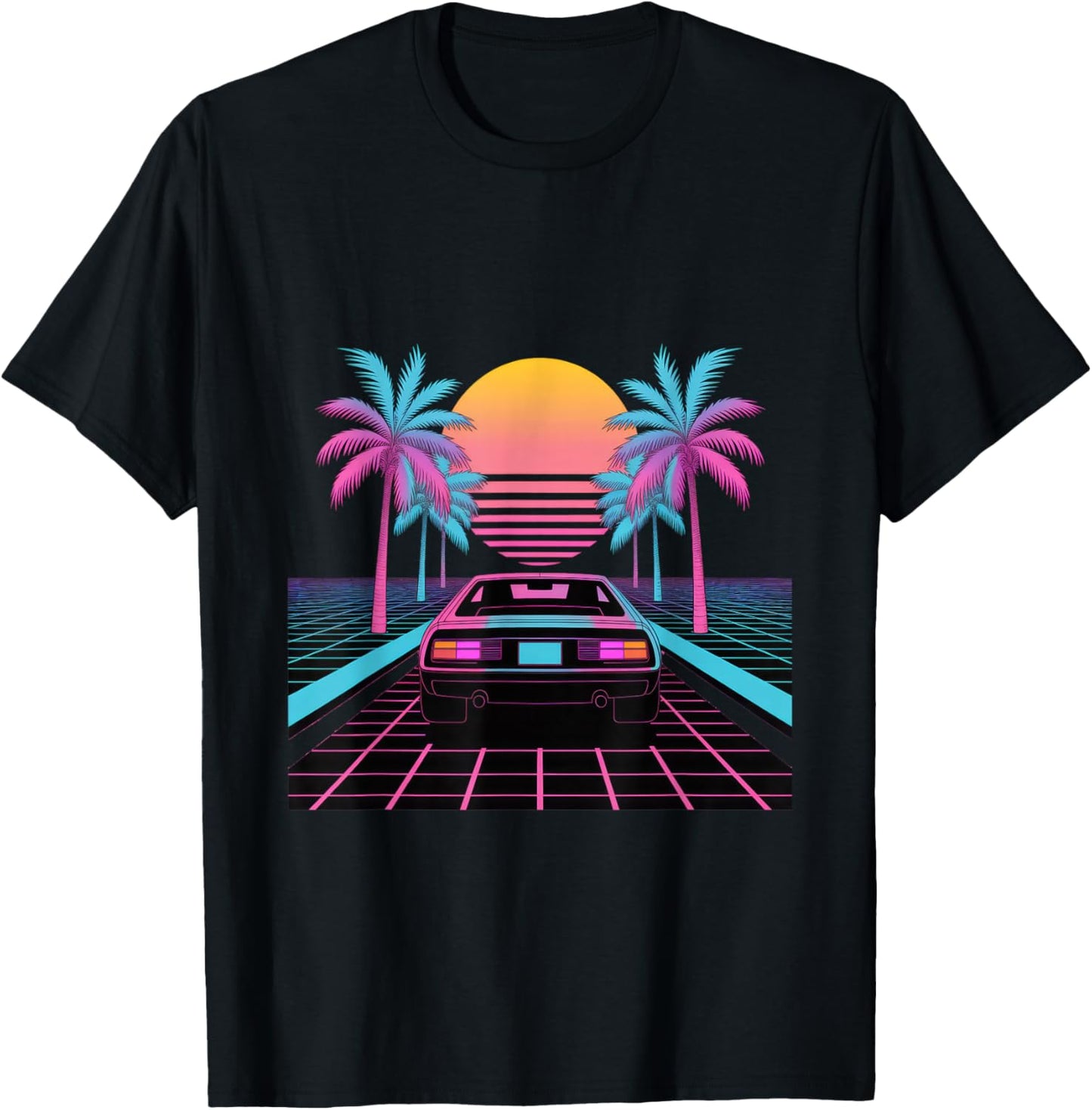Retro Sunset Car Synthwave Aesthetic T-Shirt - T-Shirt | Black