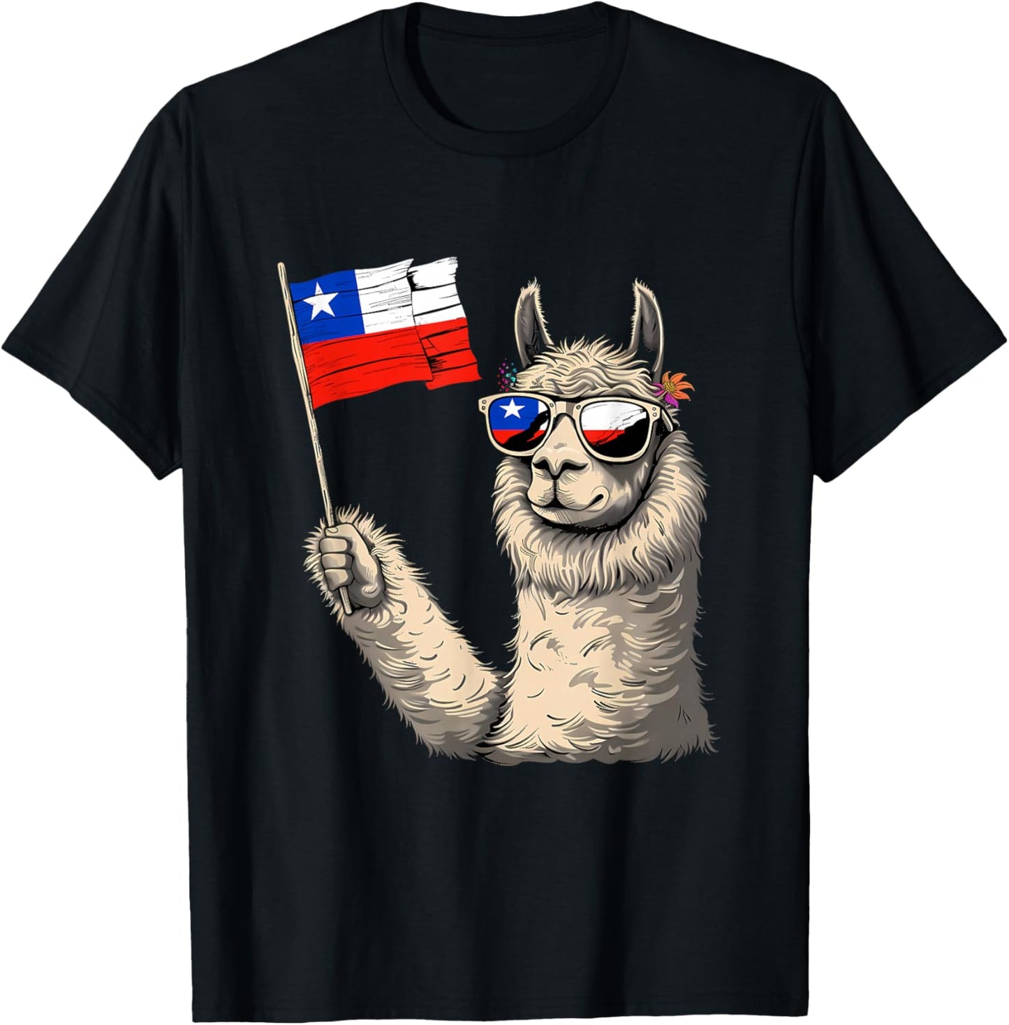 Chile Flag Heart Alpaca Chilean Pride Chilean Roots T-Shirt - T-Shirt | Black