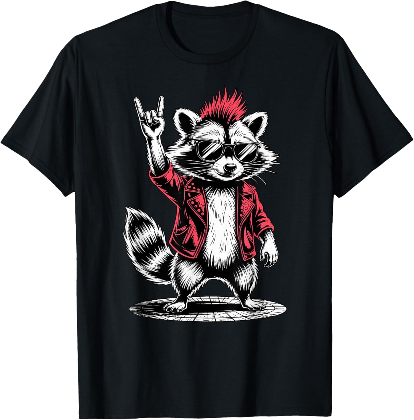 Retro Raccoon Rock Music Men Kids Women Funny Raccoon Punk T-Shirt - T-Shirt | Black