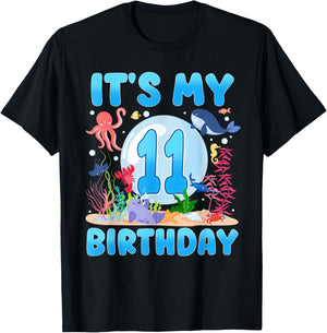 It's My 11th Birthday Ocean Sea Animals 11 Year Old Birthday T-Shirt - T-Shirt | Black