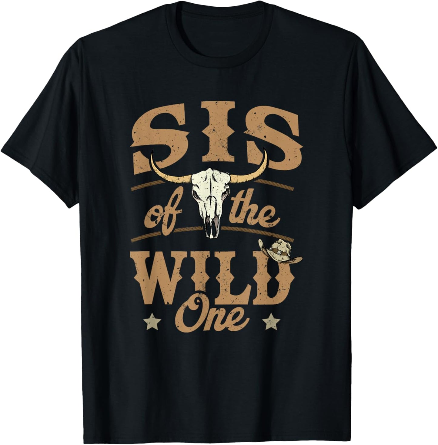 Sis of The Wild One Cowboy Western Rodeo Party Matching T-Shirt - T-Shirt | Black