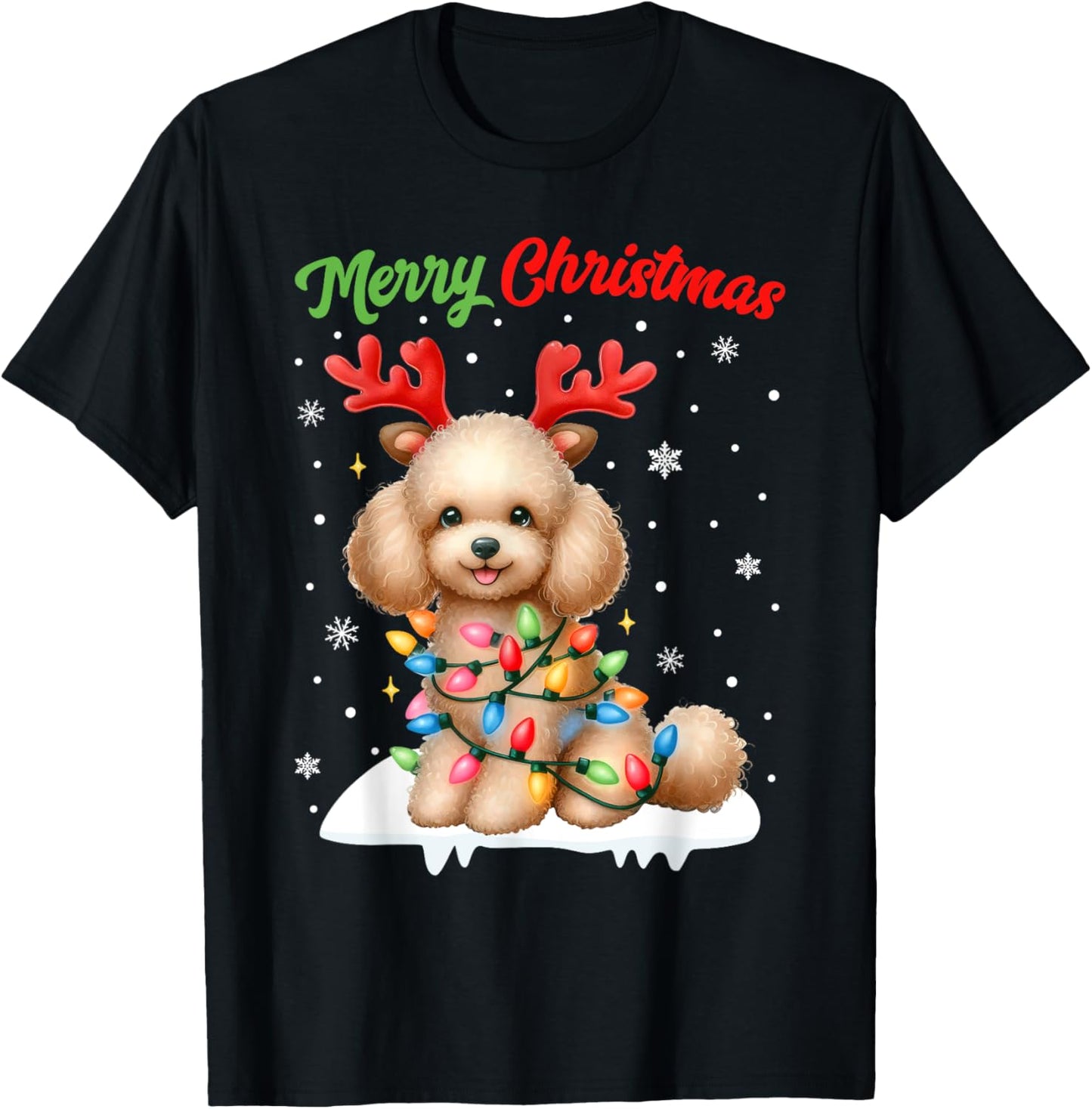 Christmas Pajamas Men Women Kids Christmas Poodle Dog T-Shirt - T-Shirt | Black