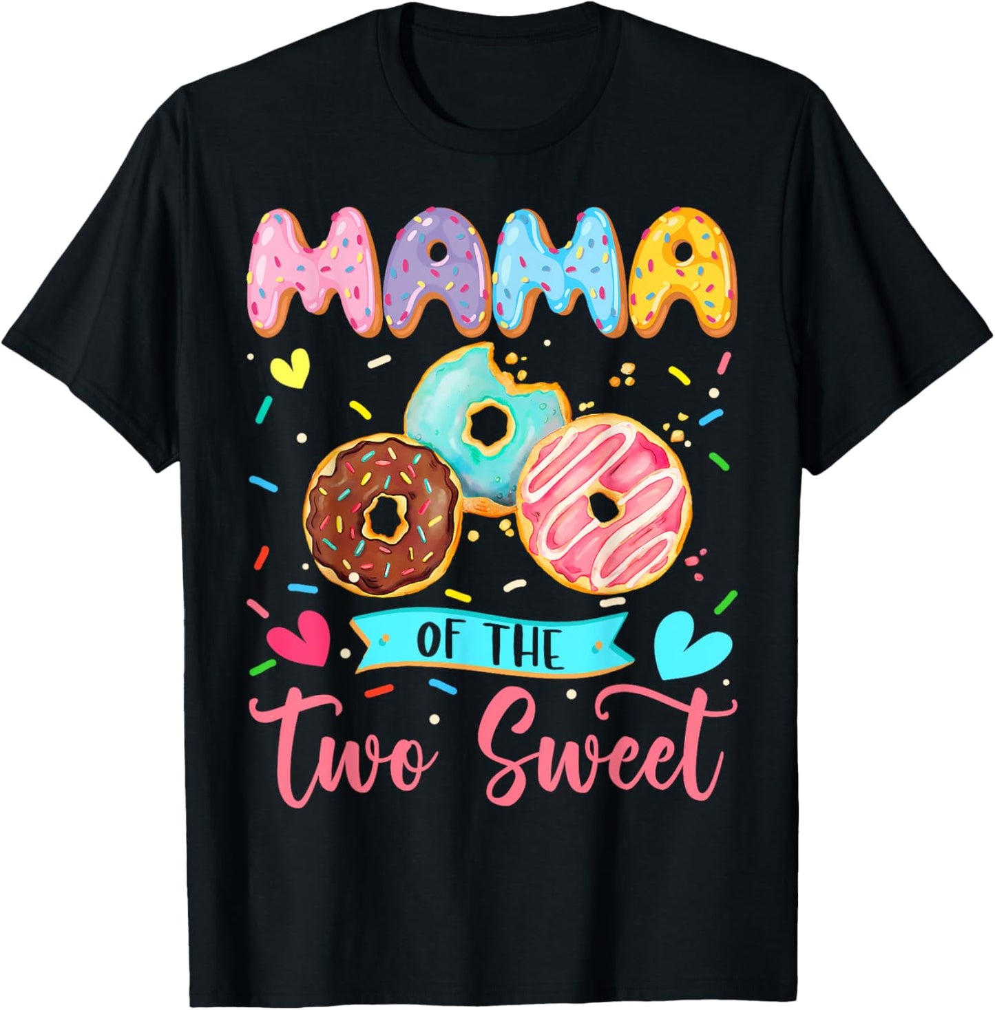 Mama Of The Two Sweet 2Nd Birthday Girl Donut Matching T-Shirt - T-Shirt | Black