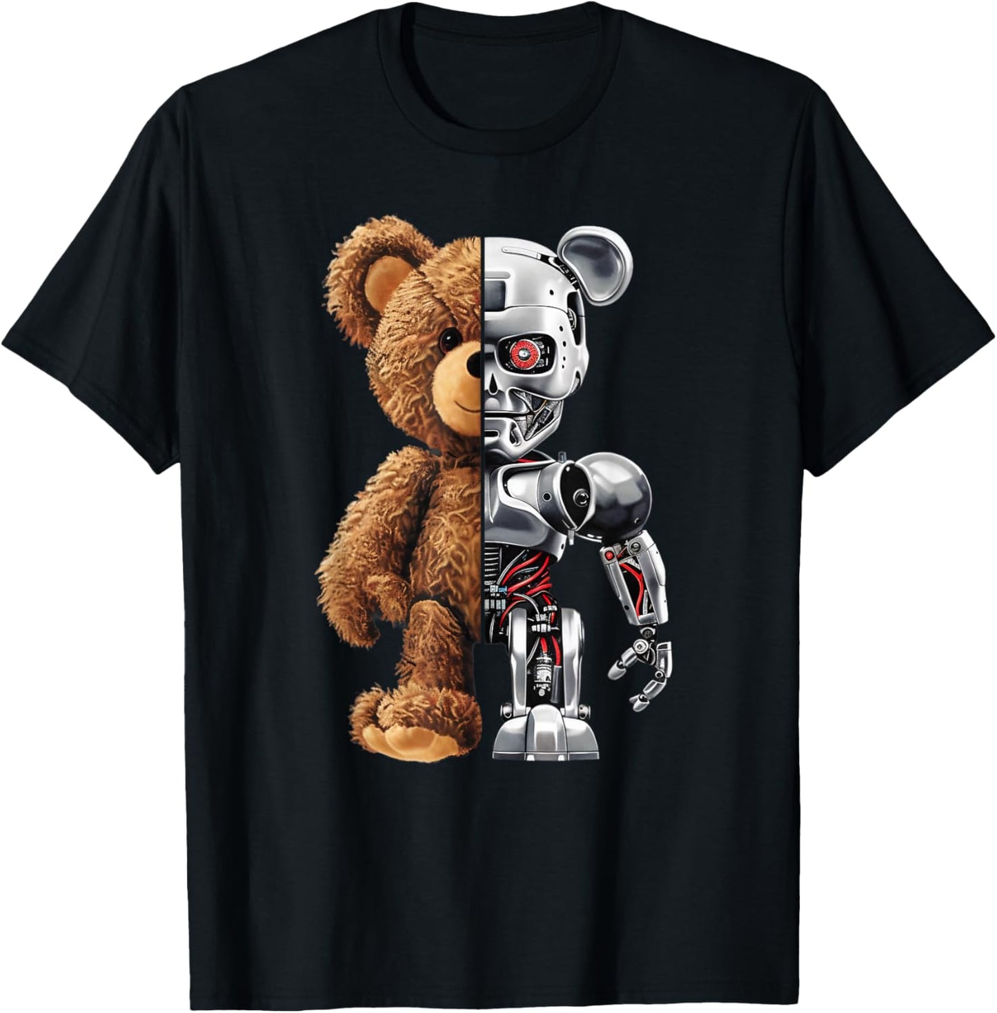 Funny Robotics Animal Lover Teddy Bear Robots Graphic Art T-Shirt - T-Shirt | Black