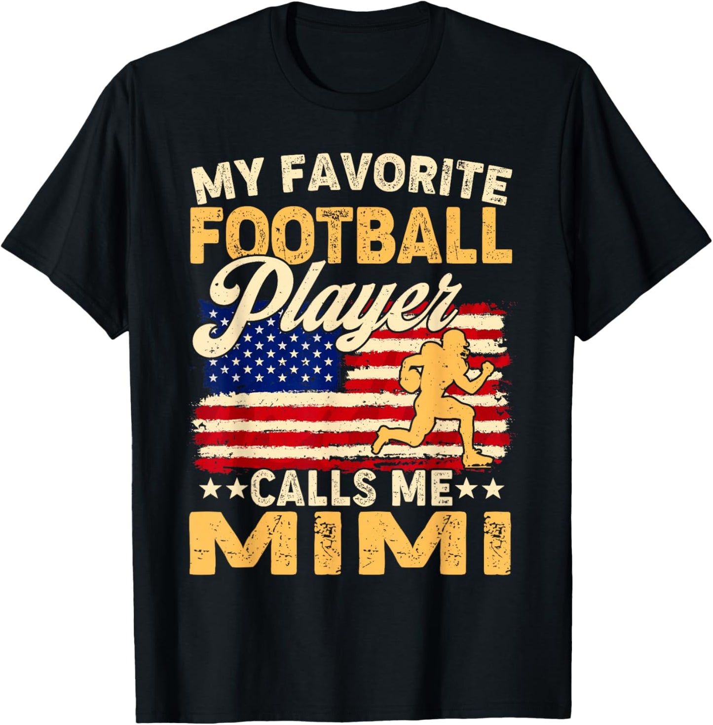 My Favorite Football Player Calls Me Mimi US Flag T-Shirt - T-Shirt | Black