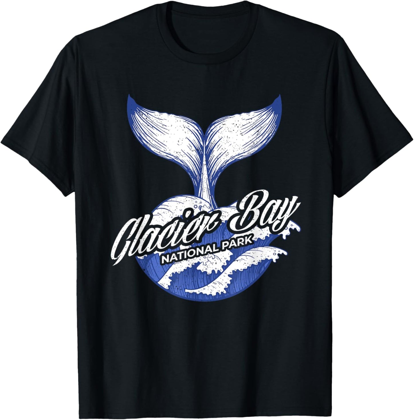 Vintage Whale Tail And Ocean Waves Glacier Bay Alaska T-Shirt - T-Shirt | Black
