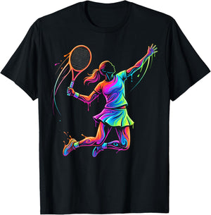 Tennis Player Woman Child and Girl T-Shirt - T-Shirt | Black