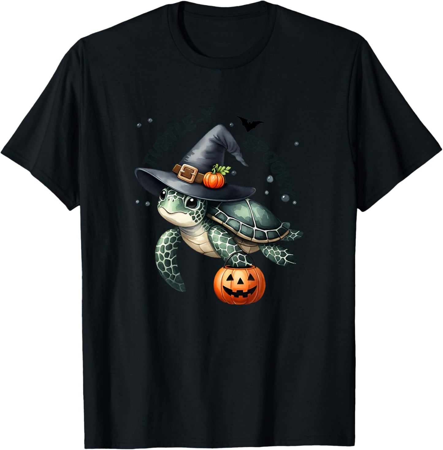 Turtley Spooky Cute Sea Turtle Witches Hat Halloween T-Shirt - T-Shirt | Black