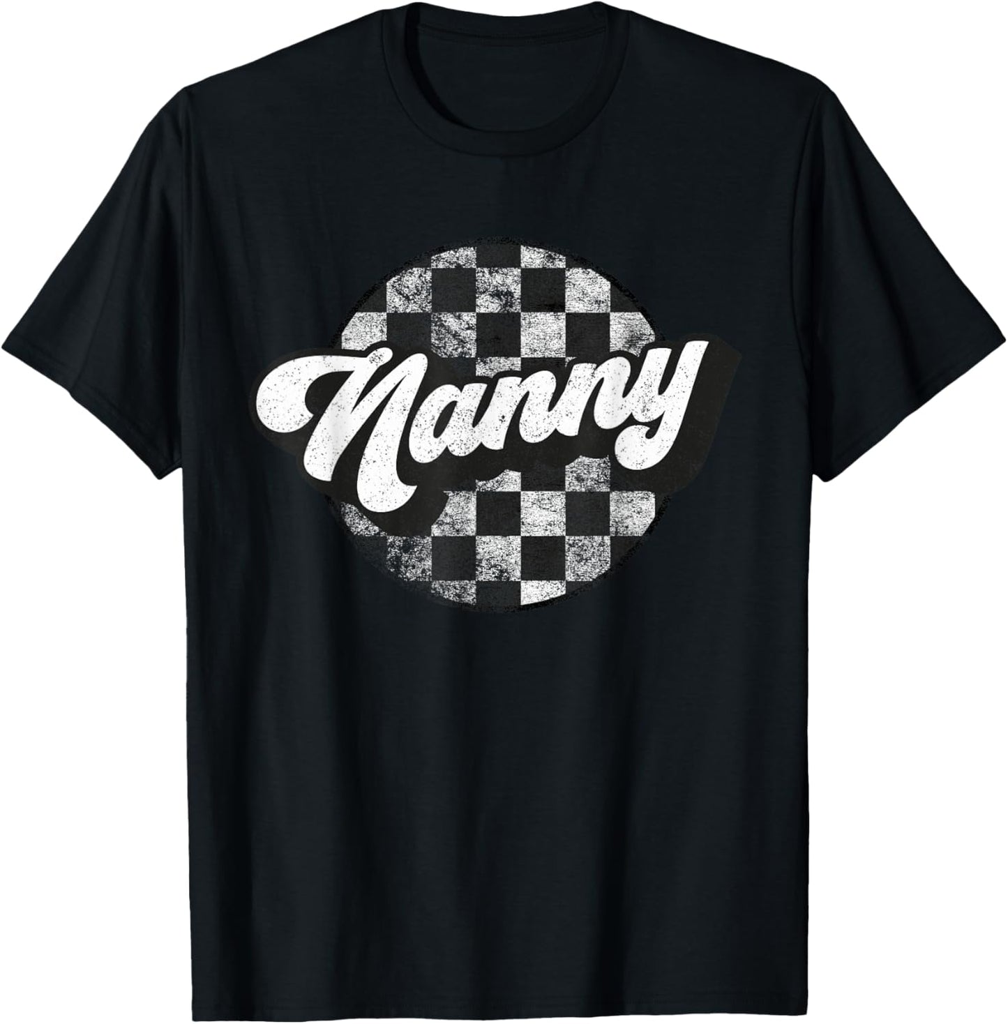 Funny Retro Checkered Nanny Race Vintage Matching Family T-Shirt - T-Shirt | Black