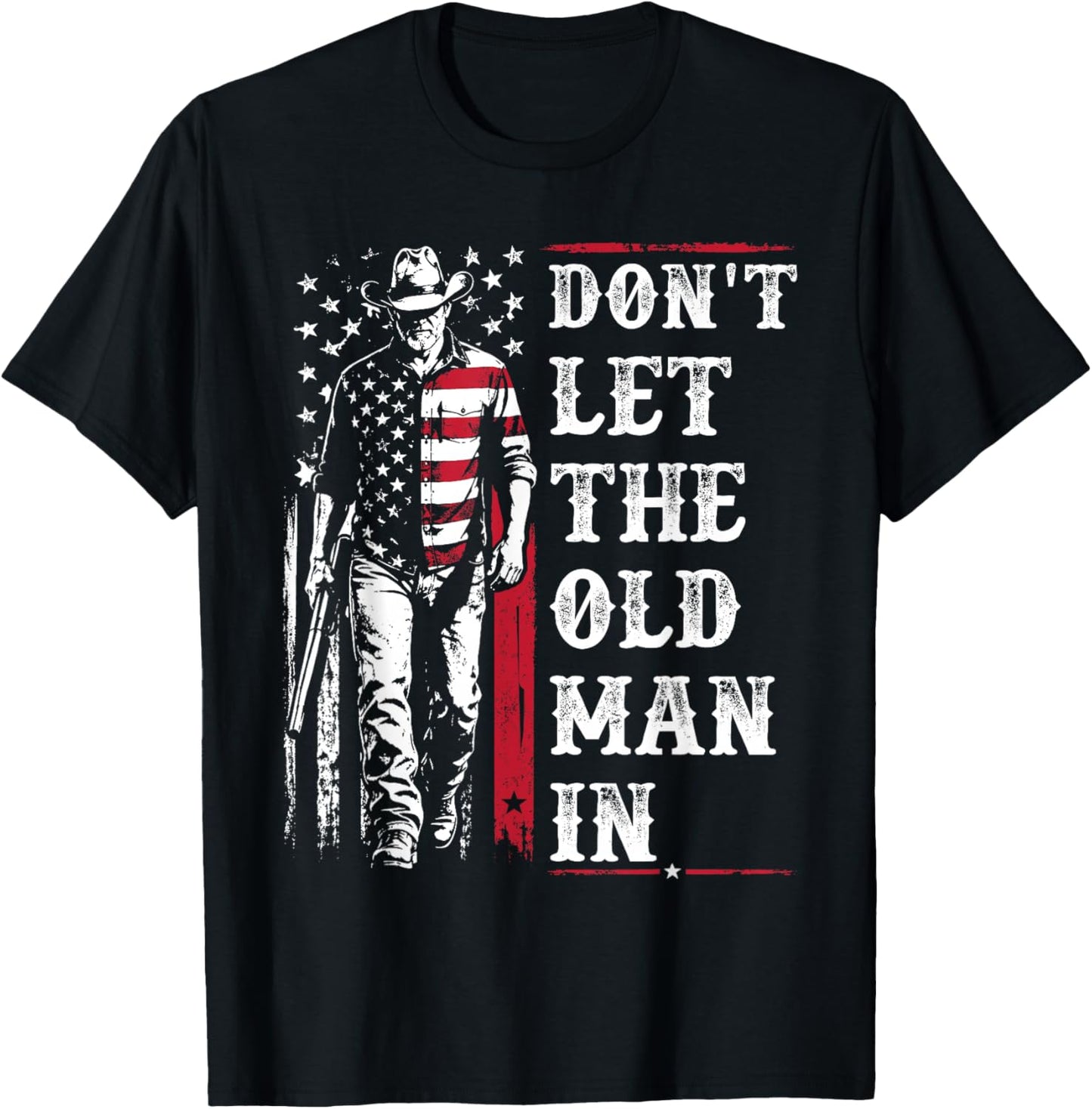 Retro Don't Let The Old Man in Vintage American Flag T-Shirt - T-Shirt | Black