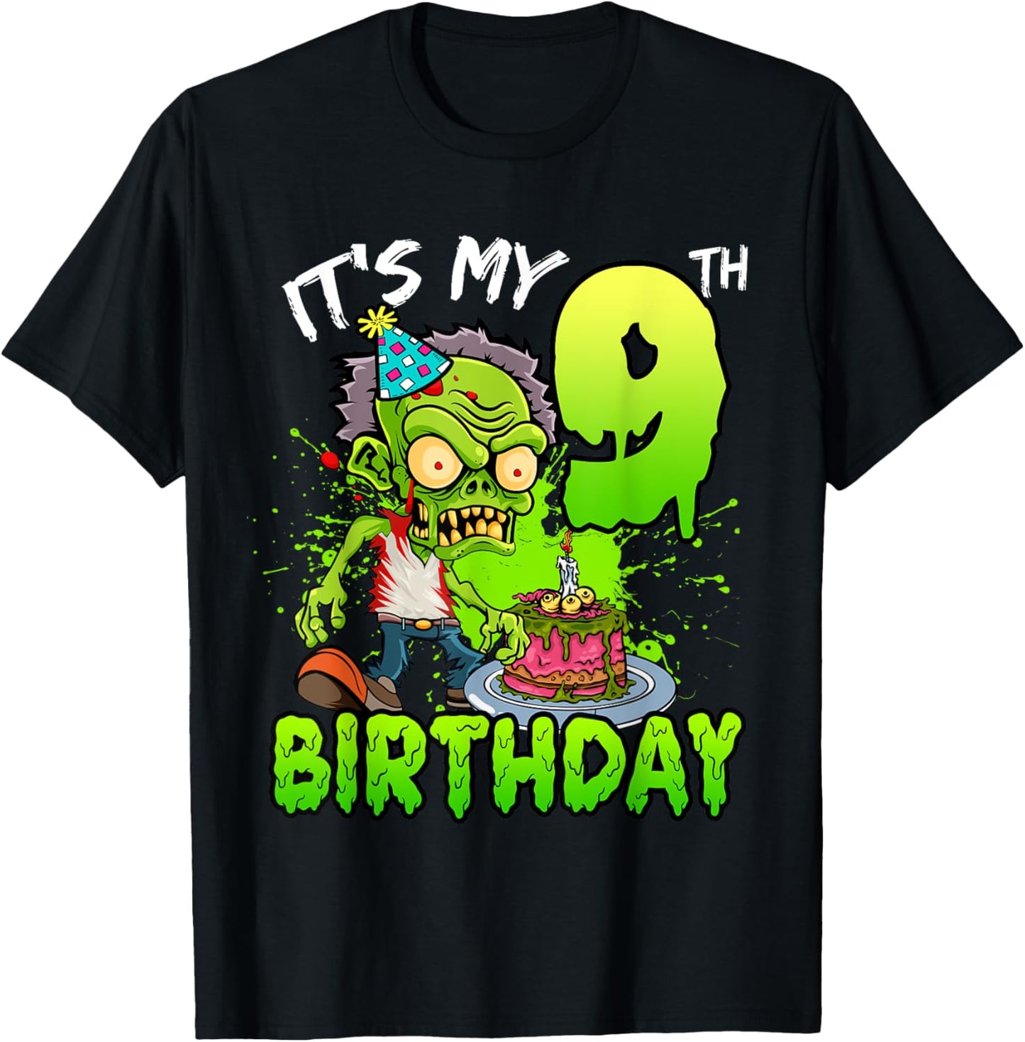 It's My 9th Birthday Zombie Lover 9 Year Old Boys Girls T-Shirt - T-Shirt | Black