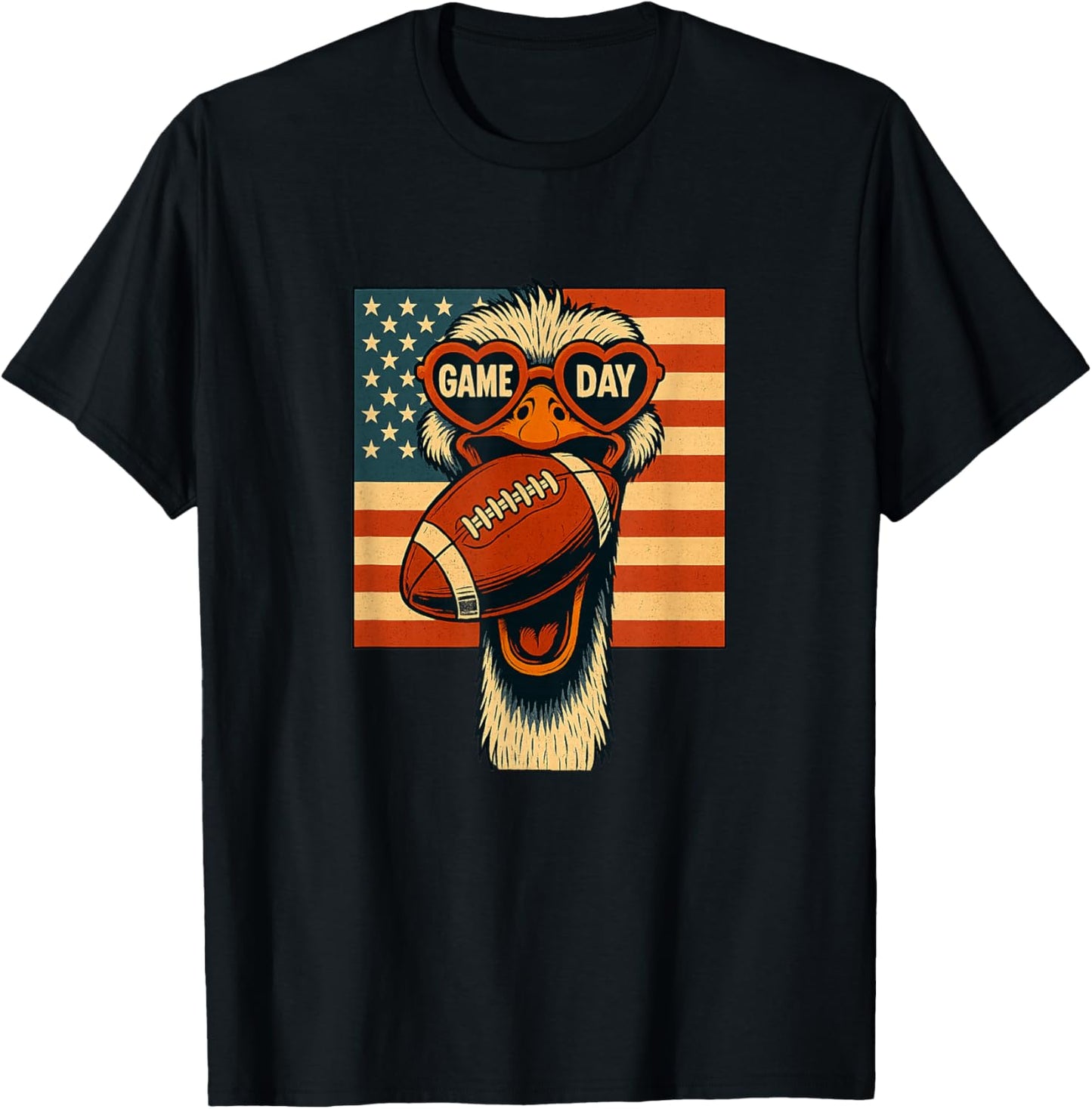 Autruche Amusant Football Retro Game Day T-Shirt - T-Shirt | Black