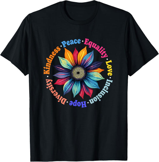 Kindness Peace Equality Love Hope Diversity Human Rights T-Shirt - T-Shirt | Black