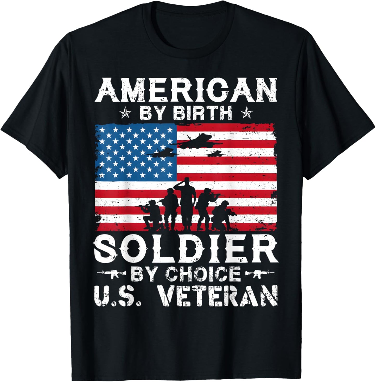 American By Birth Veteran By Choice US Flag Veterans Day T-Shirt - T-Shirt | Black