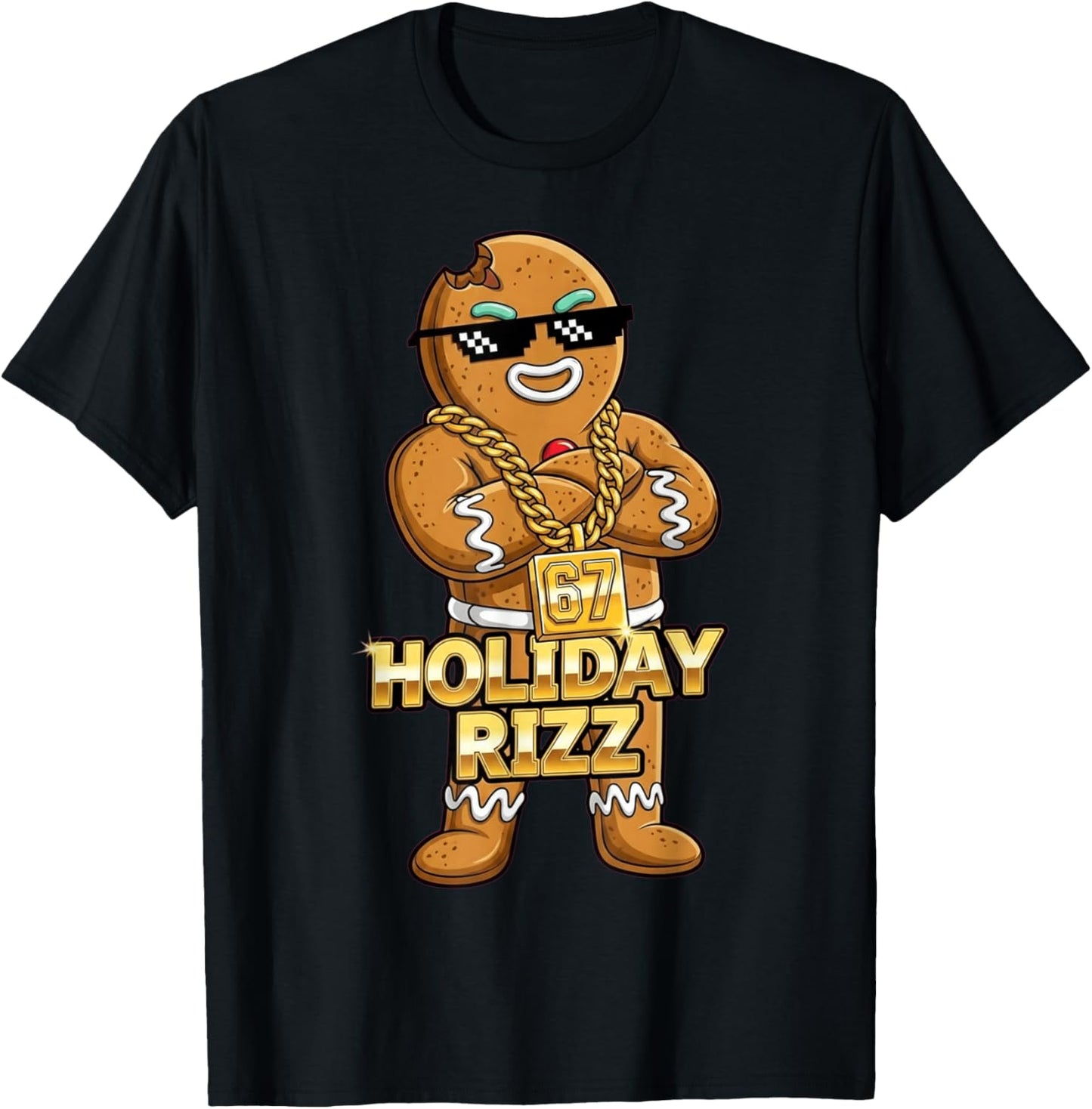 Holiday Rizz 67 Funny Christmas Gingerbread Man Meme T-Shirt - T-Shirt | Black
