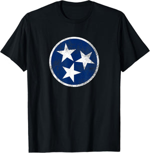 Tennessee Flag Tristar Logo Retro Vintage Distressed T-Shirt - T-Shirt | Black