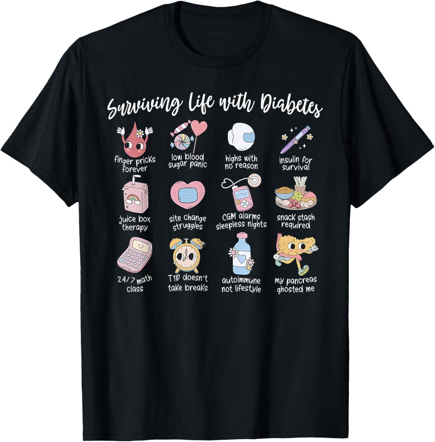 Surviving Life with Insulin Diabetes T1D Diabetes Awareness T-Shirt - T-Shirt | Black