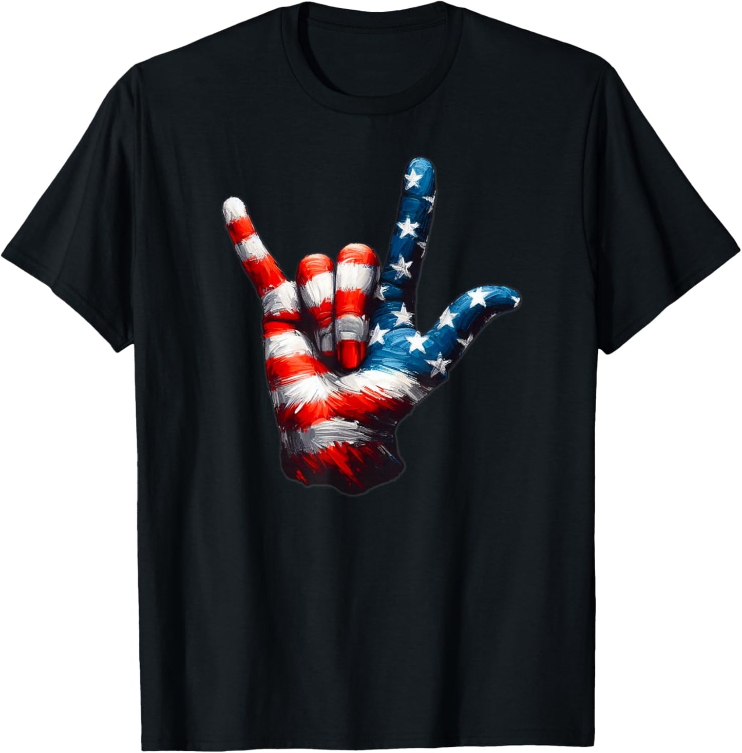 ASL USA Flag 'Love Sign' for Independence and Veterans Day T-Shirt - T-Shirt | Black