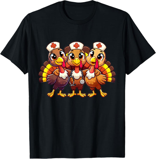 Thanksgiving Nursing Design Turkey Nurse Women T-Shirt - T-Shirt | Black