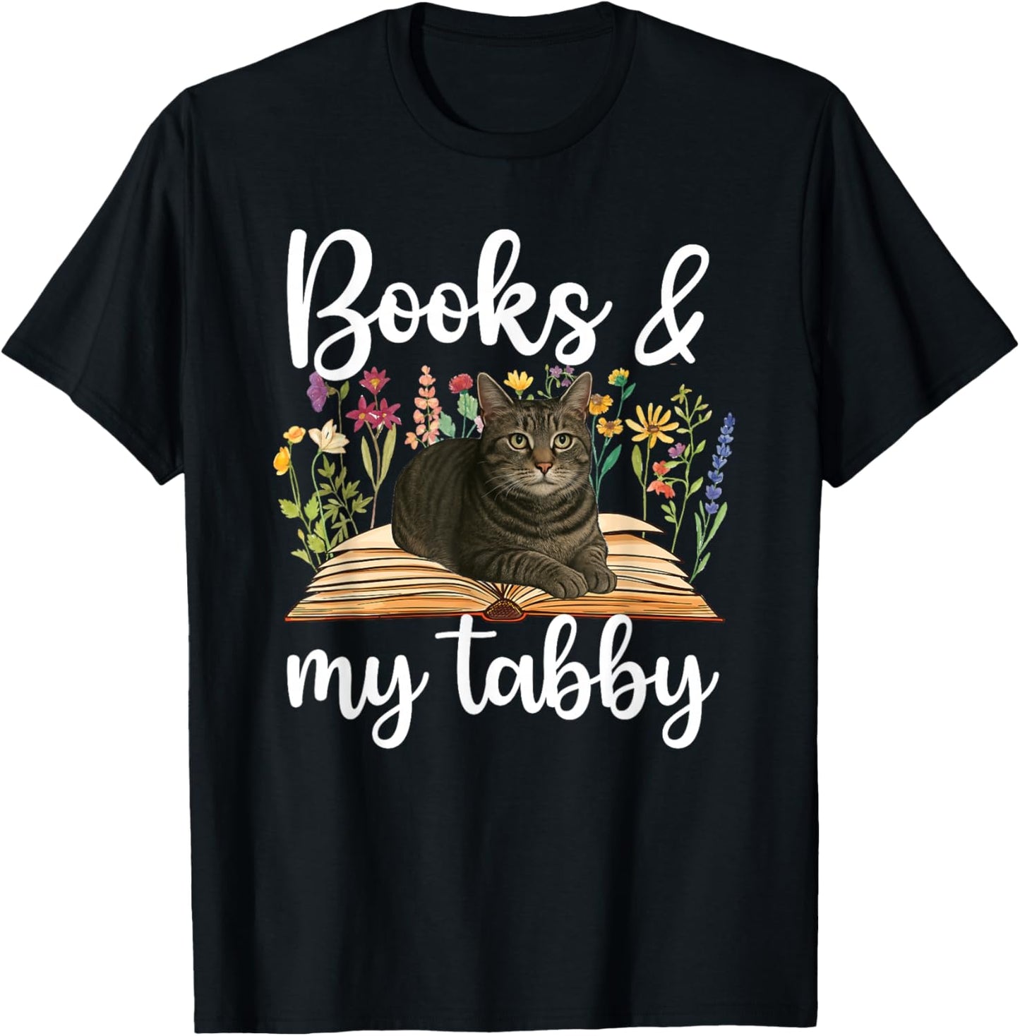 Books & My Gray Tabby Cat Owner Grey Tabby Cat Lover T-Shirt - T-Shirt | Black