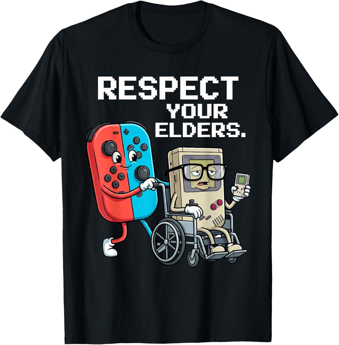 Respect Your Elders Retro Gaming Funny Gamer Controller 80s T-Shirt - T-Shirt | Black