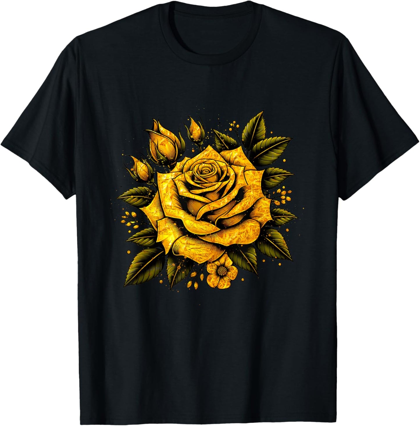 Yellow Rose Flower in Full Bloom Gardener Botanist Flowers T-Shirt - T-Shirt | Black
